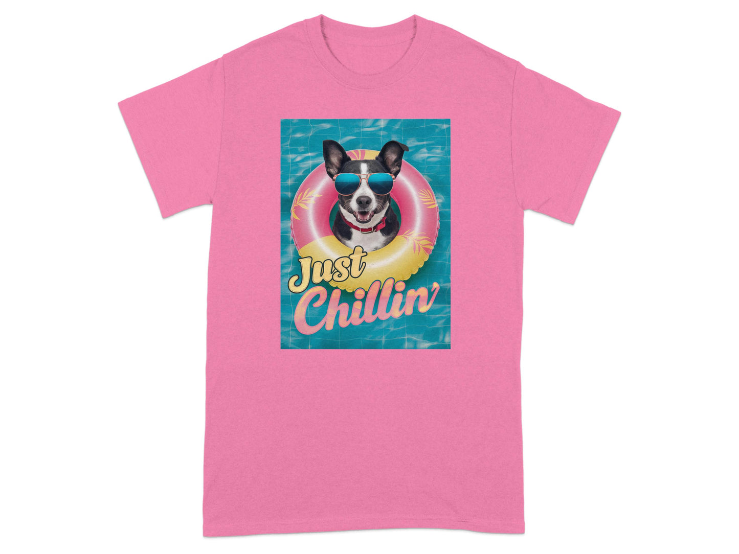 Just Chillin' Dog in Pool Pink T-Shirt product type