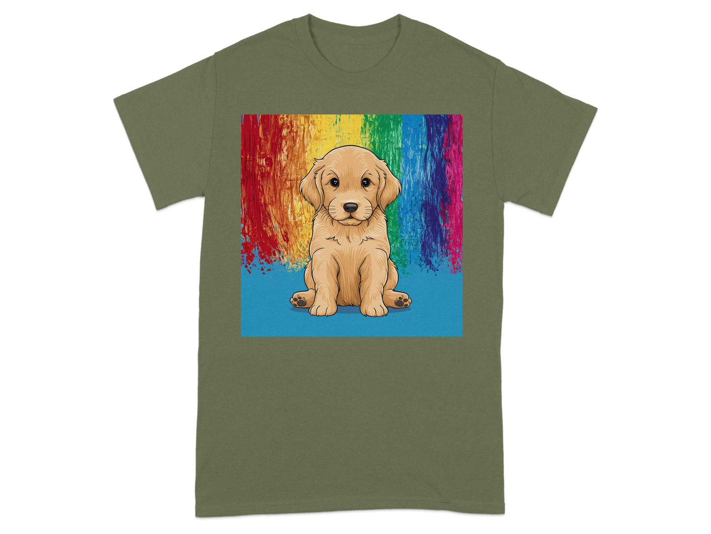 Cute Puppy with Rainbow Background T-Shirt product