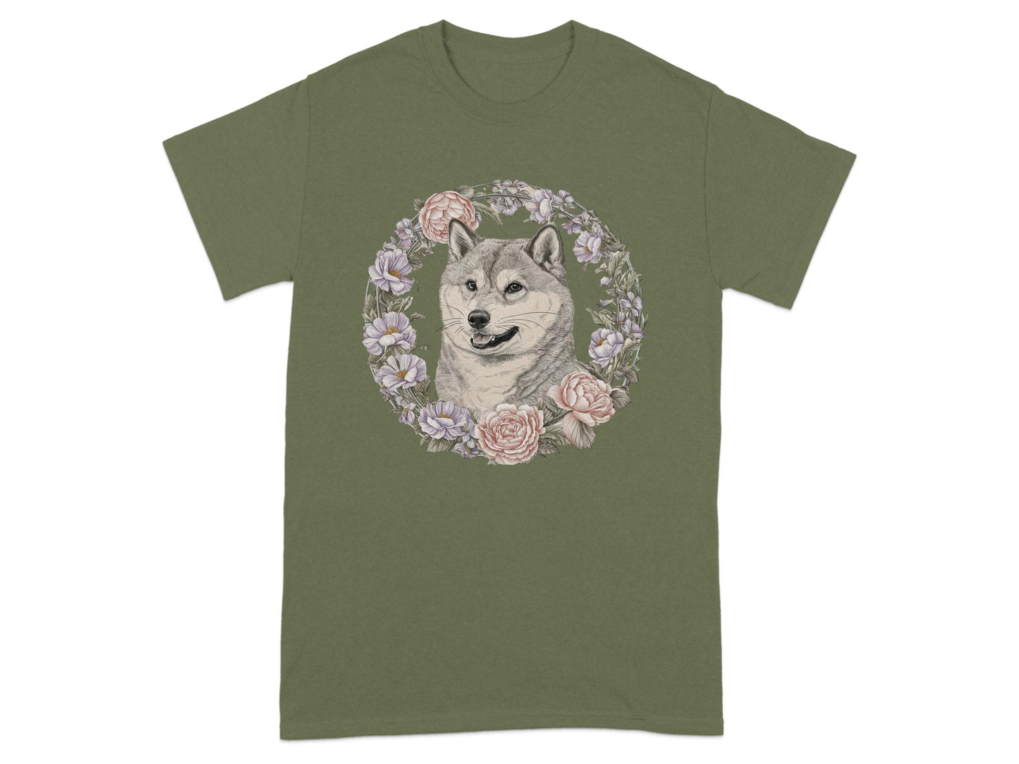 Husky Dog with Floral Frame Design T-Shirt product