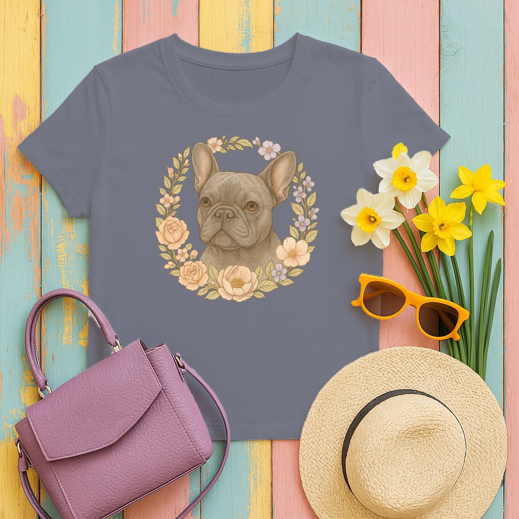 Cute French Bulldog Surrounded by Flowers T-shirt product