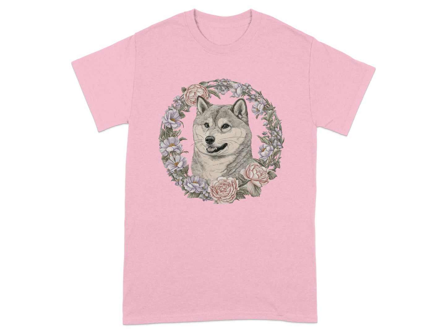 Adorable Husky Floral Wreath Pink Shirt product