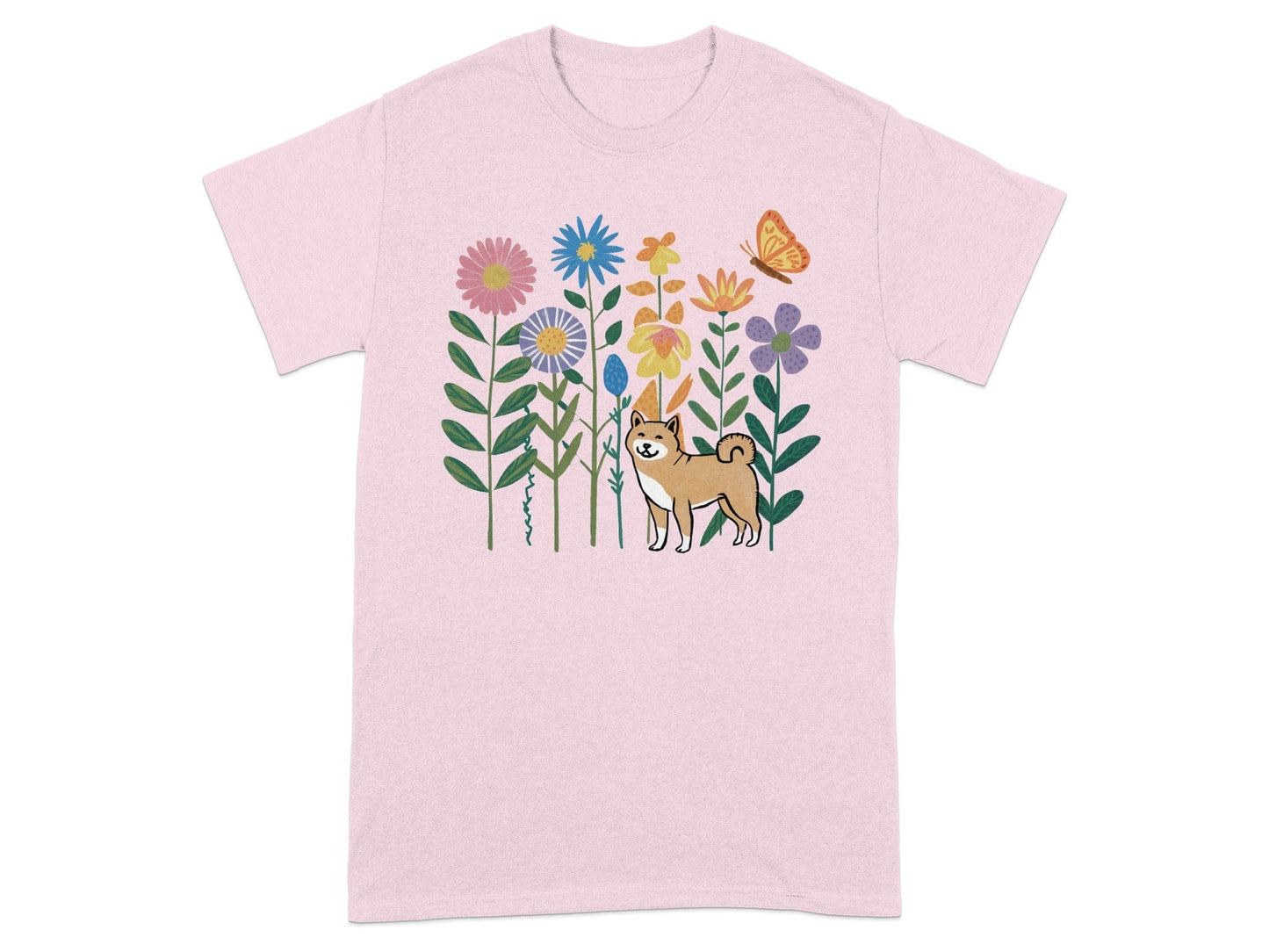Bright Floral Design With Cute Dog T-shirt Product