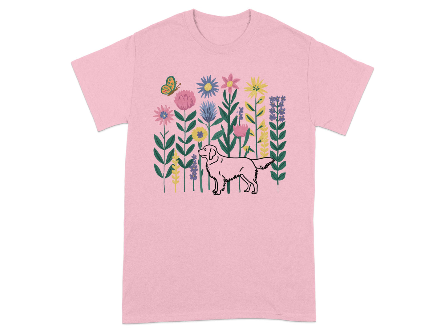 Floral Dog Design Pink T-Shirt product type