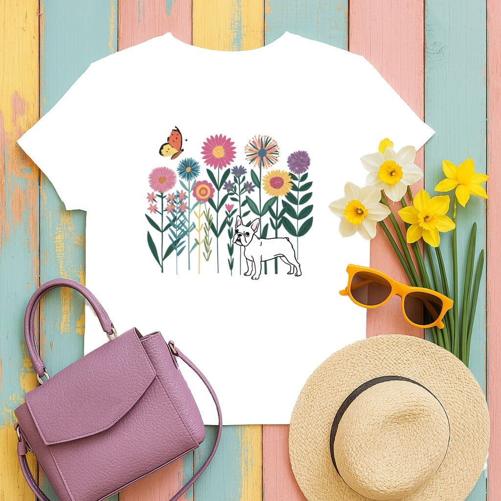 Cute Floral Dog and Butterfly Graphic T-Shirt product
