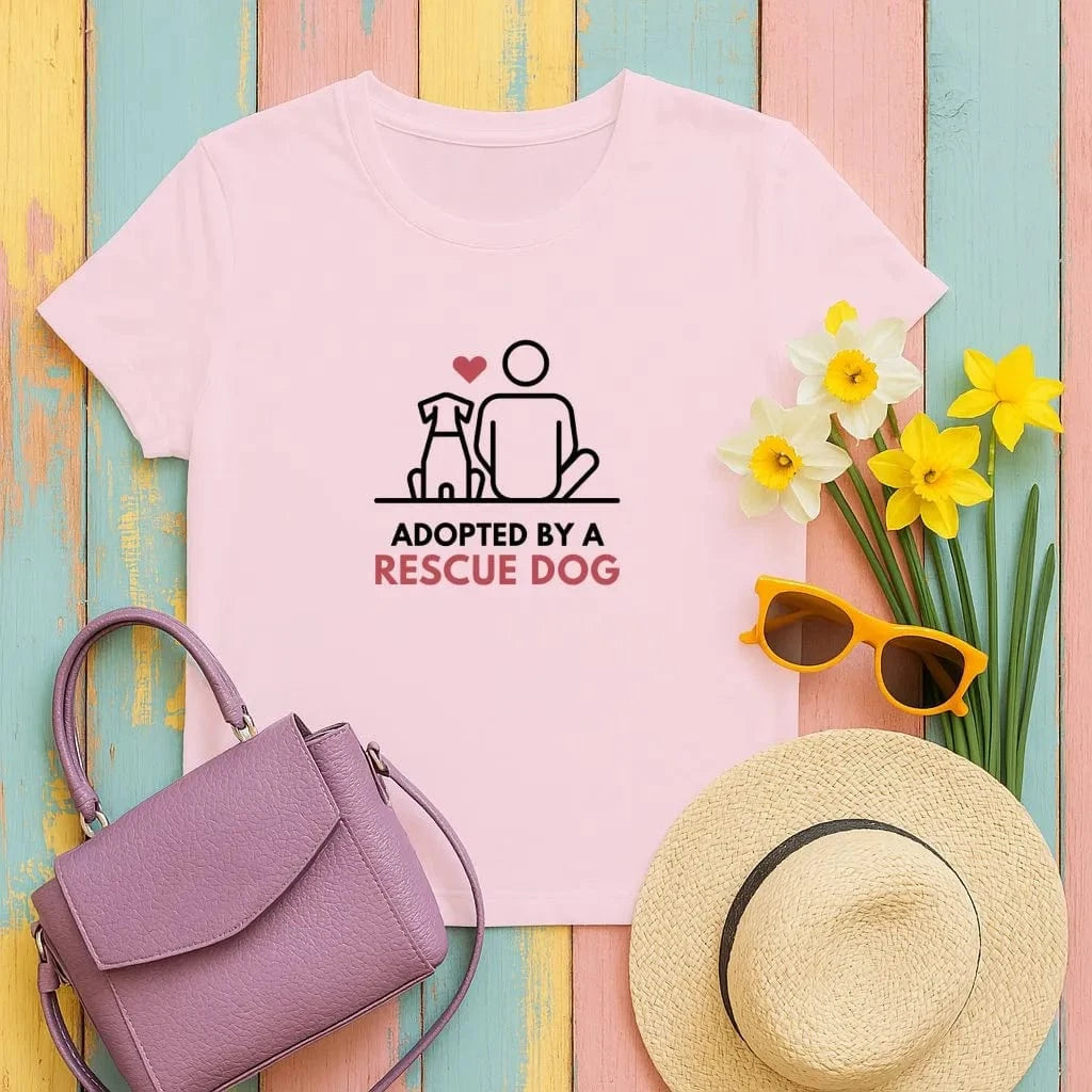 Adopted By A Rescue Dog Printed T-Shirts Light Pink T-shirt
