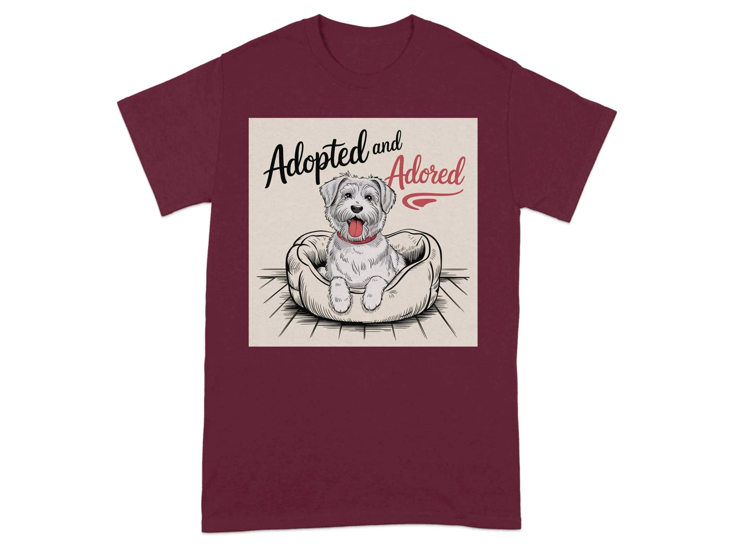 Adopted and Adored Cute Dog Print T-Shirts Maroon T-shirt