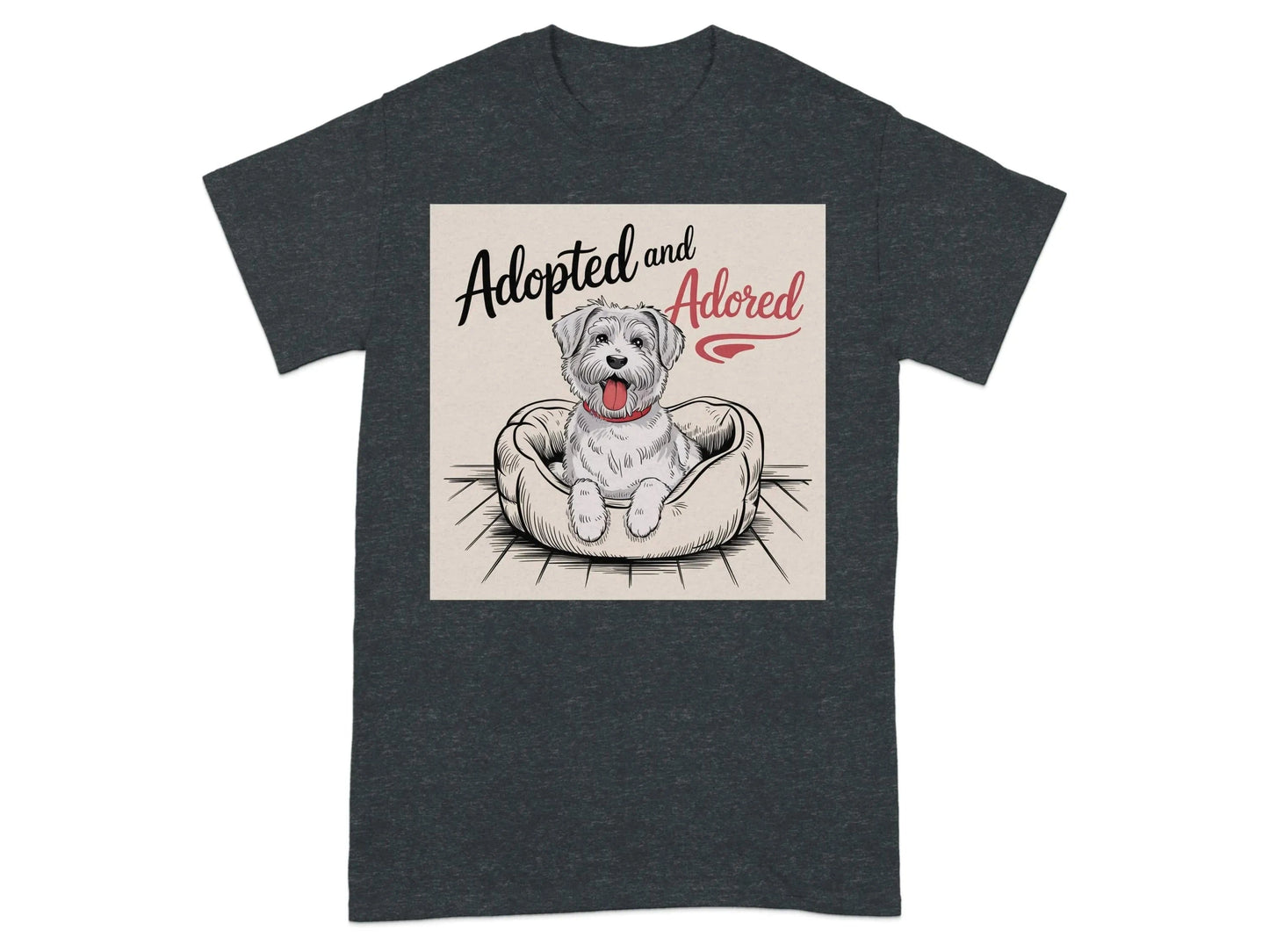 Adopted and Adored Cute Dog Print T-Shirts Dark Heather Grey T-shirt