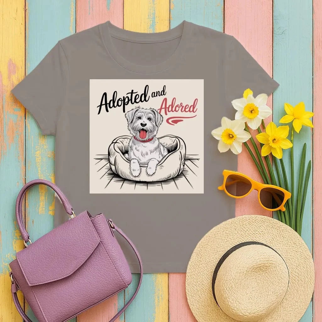 Adopted and Adored Cute Dog Print T-Shirts Dark Chocolate T-shirt
