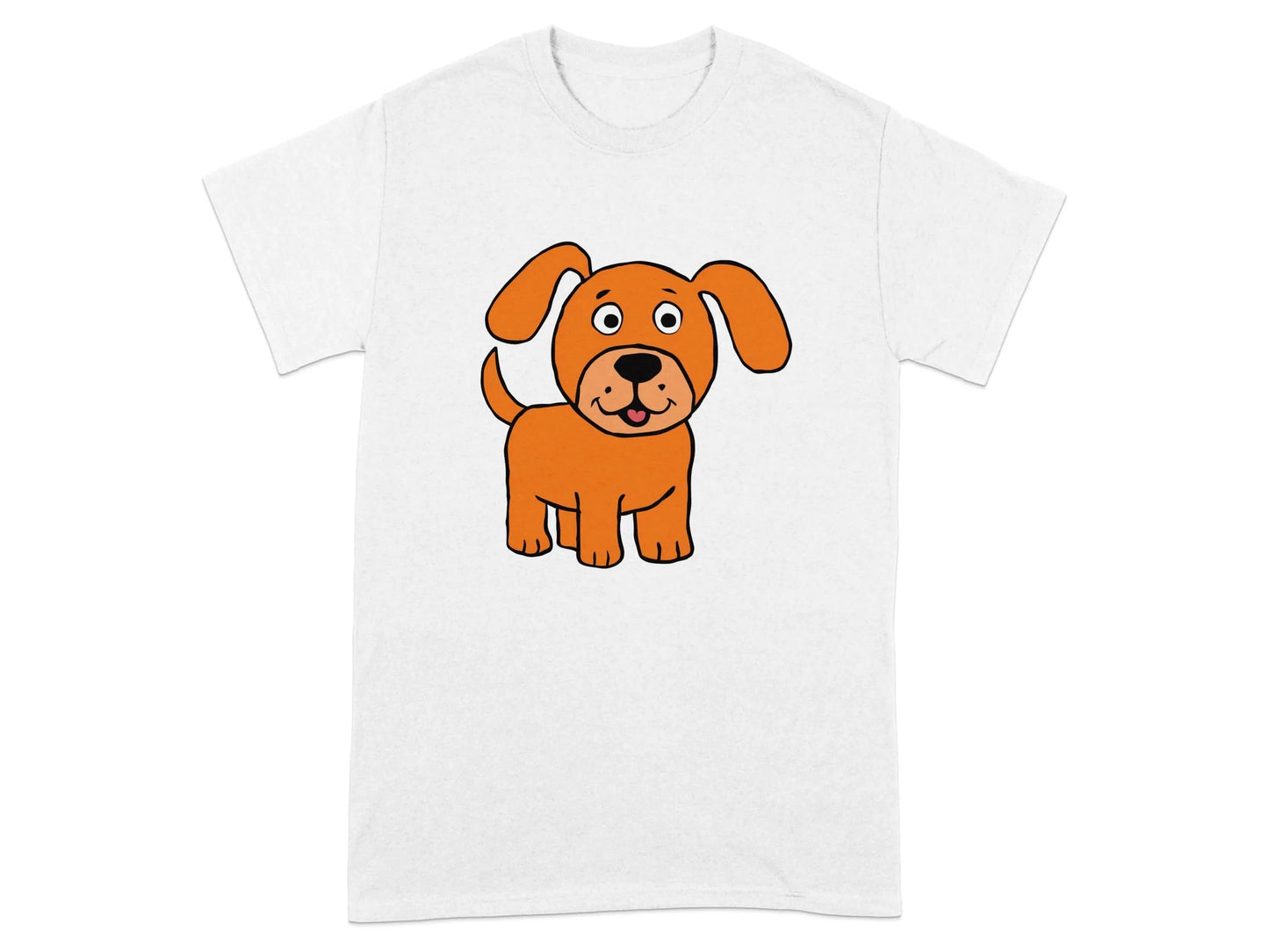 Adorable Cartoon Dog on Orange Background T-Shirts White T-shirt