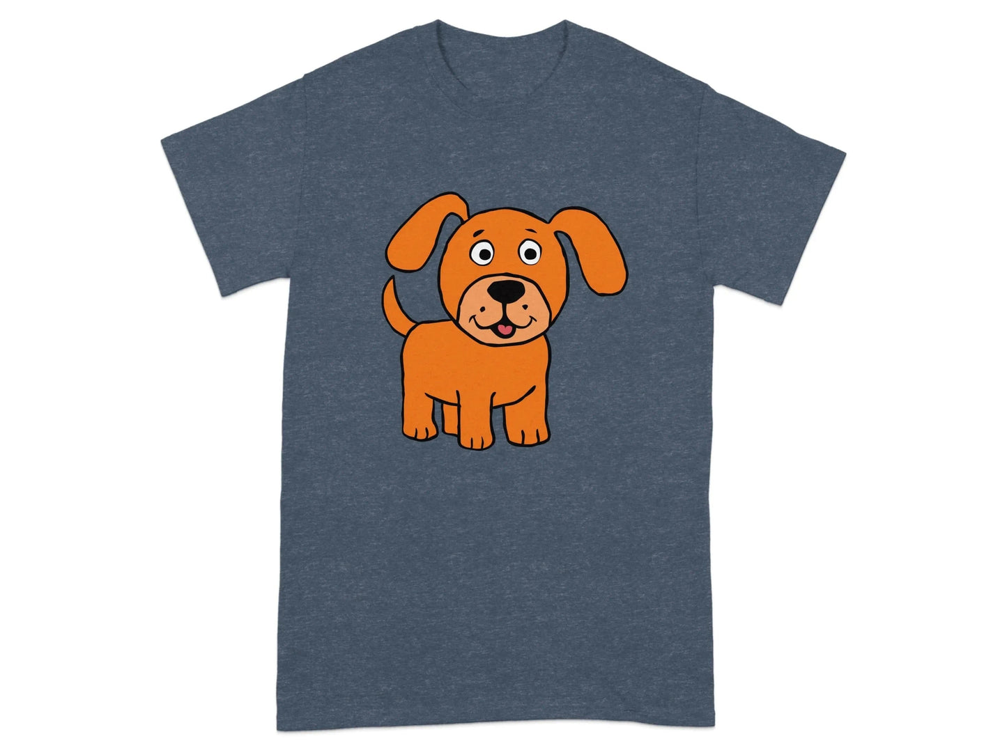 Adorable Cartoon Dog on Orange Background T-Shirts Heather Navy T-shirt