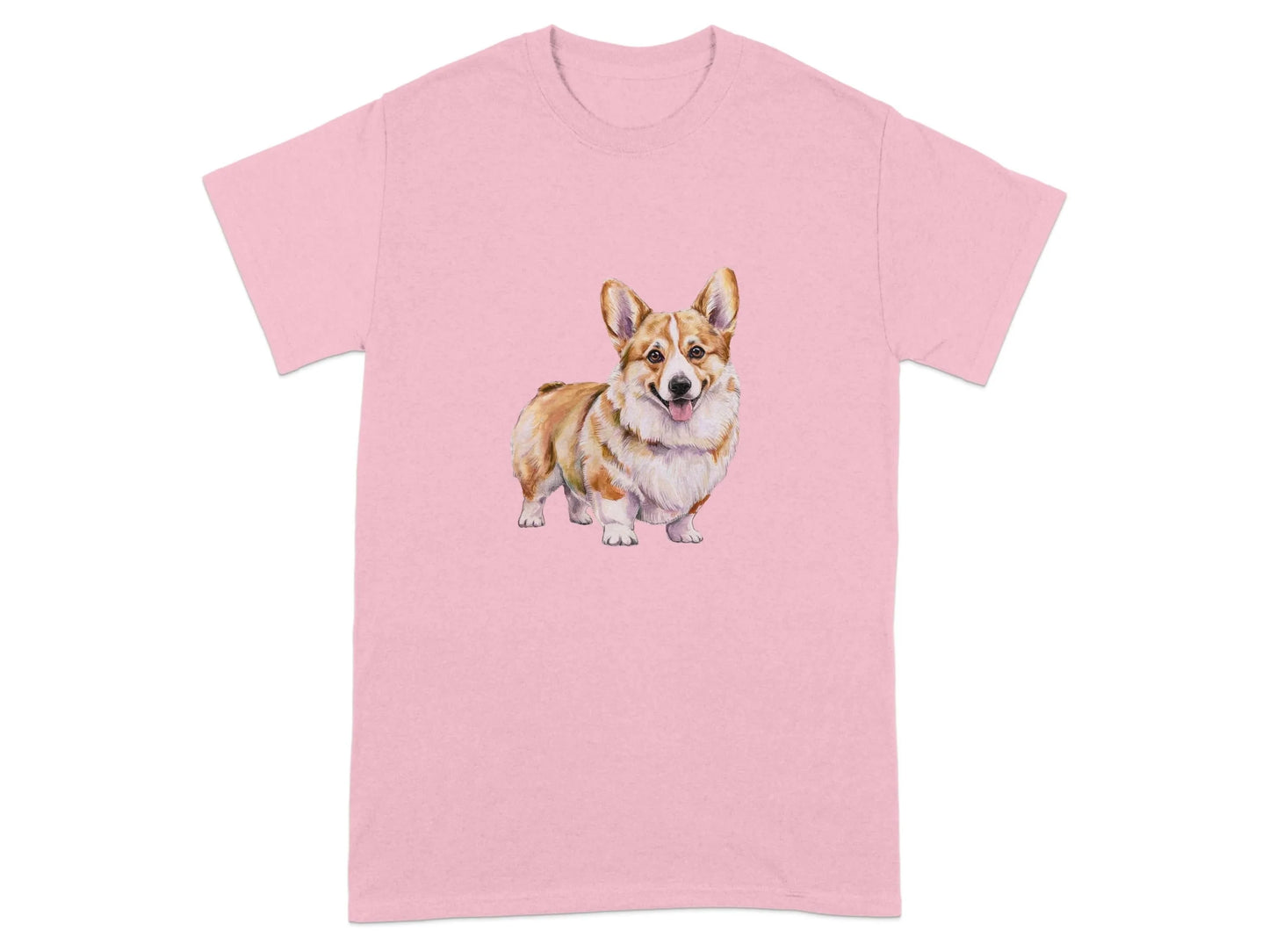 Adorable Corgi Dog Illustration Printed T-Shirts Light Pink T-shirt