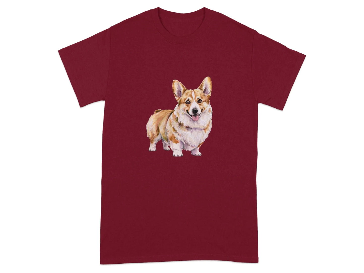 Adorable Corgi Dog Illustration Printed T-Shirts Cardinal Red T-shirt
