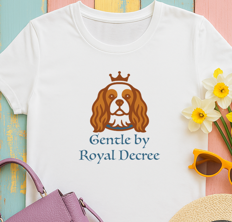 Cotton Tee with Cavalier King Charles Spaniel 'Gentle by Royal Decree'
