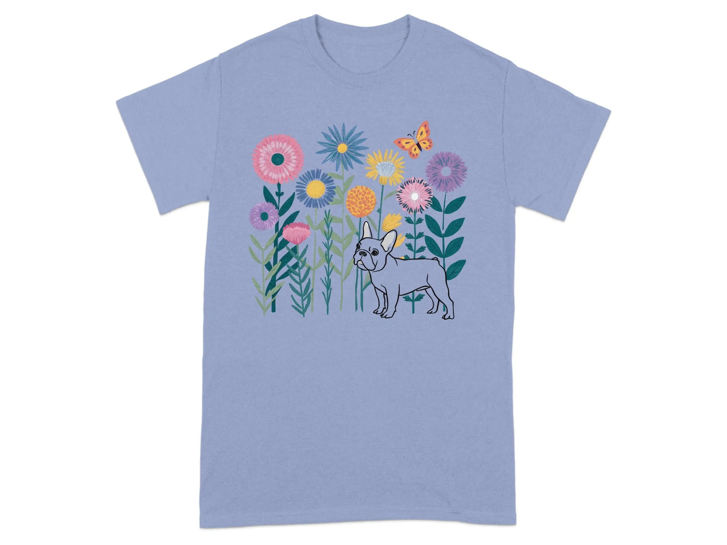 Colorful Flowers and French Bulldog T-Shirts Violet T-shirt