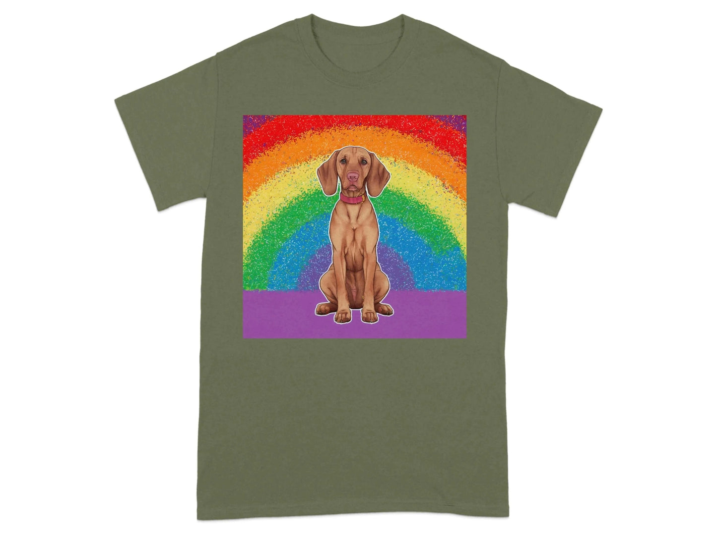 Colorful Rainbow Vizsla T-Shirts Military Green T-shirt