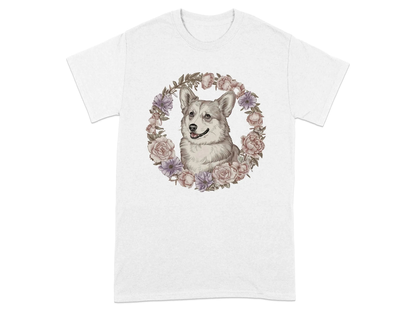 Corgi Surrounded By Flowers T-Shirts White T-shirt