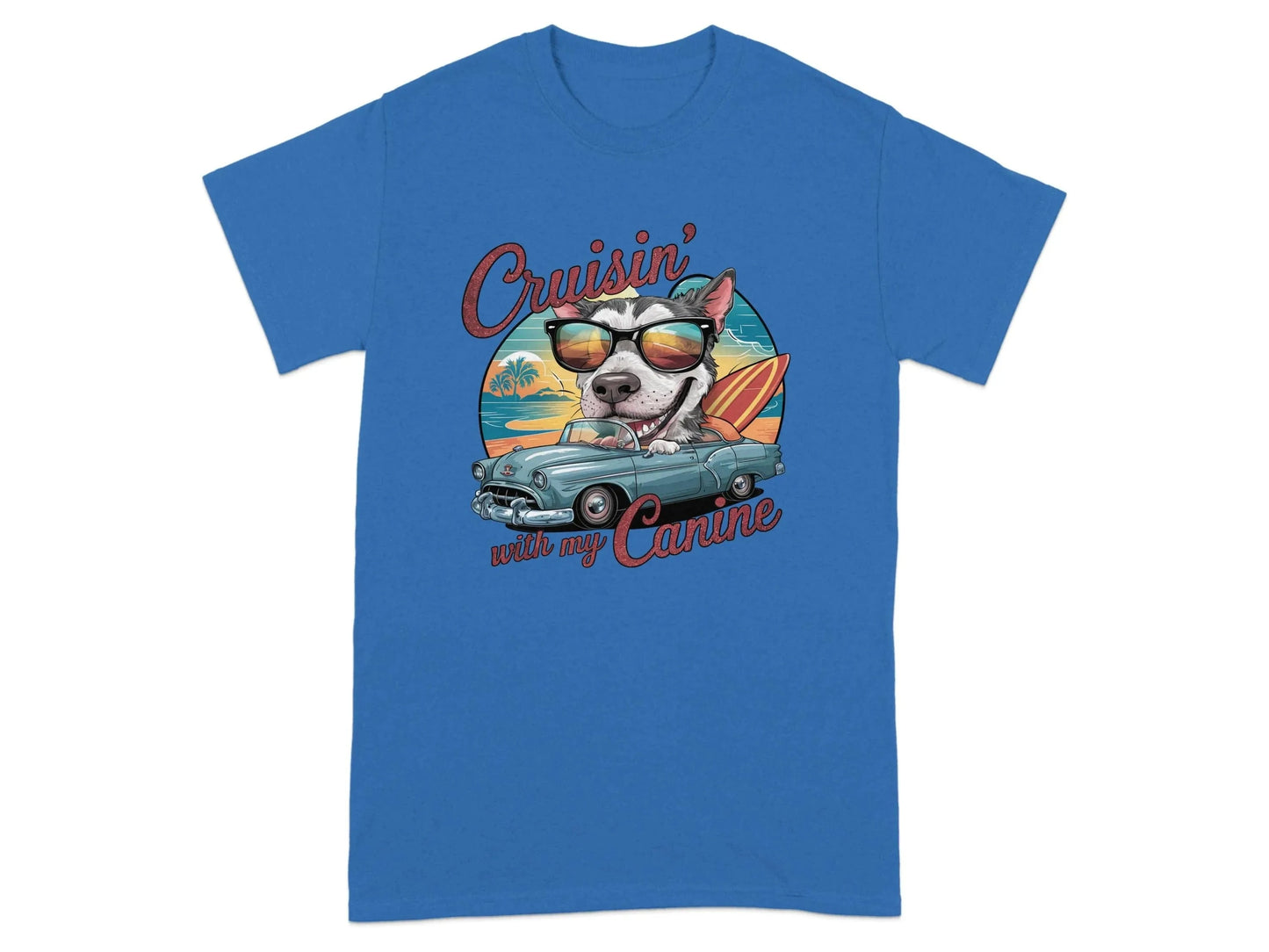Cruisin with My Canine Cool Vintage Style T-Shirts Royal T-shirt