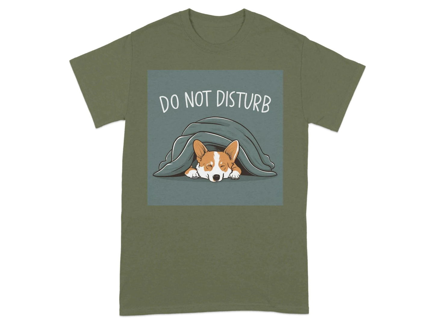 Do Not Disturb Cute Sleeping Dog Design T-Shirts Military Green T-shirt