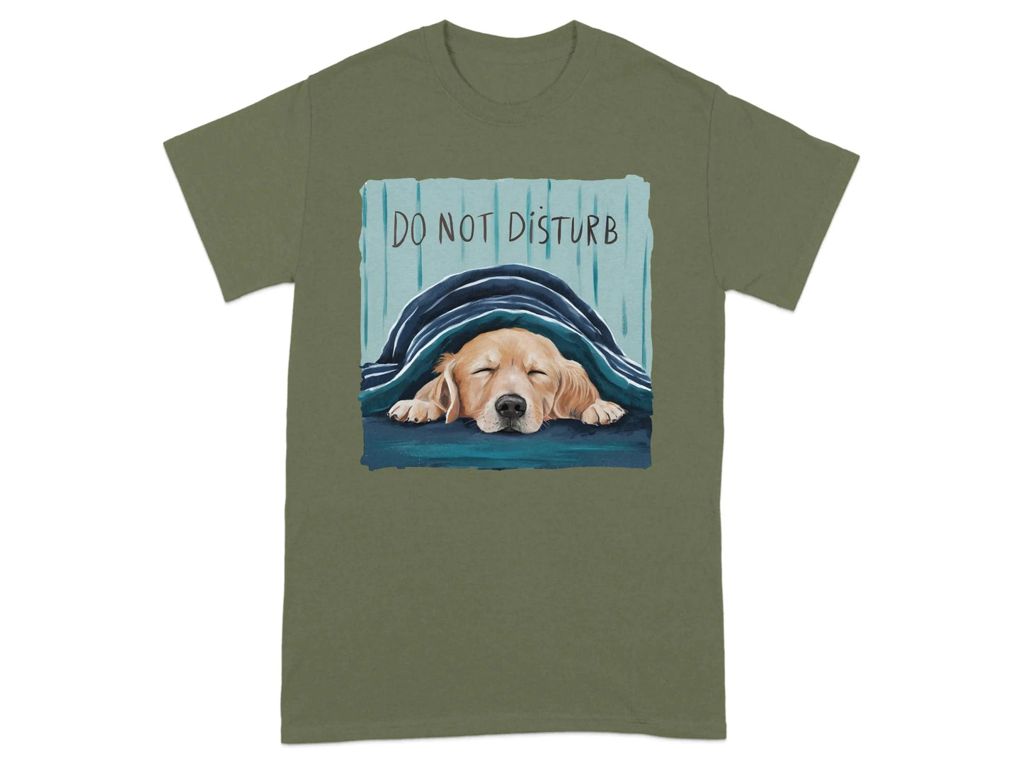 Do Not Disturb Sleeping Golden Retriever Dog T-Shirts Military Green T-shirt