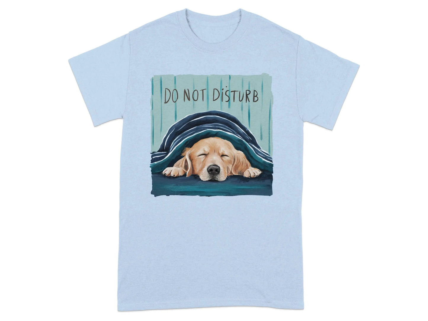 Do Not Disturb Sleeping Golden Retriever Dog T-Shirts Light Blue T-shirt