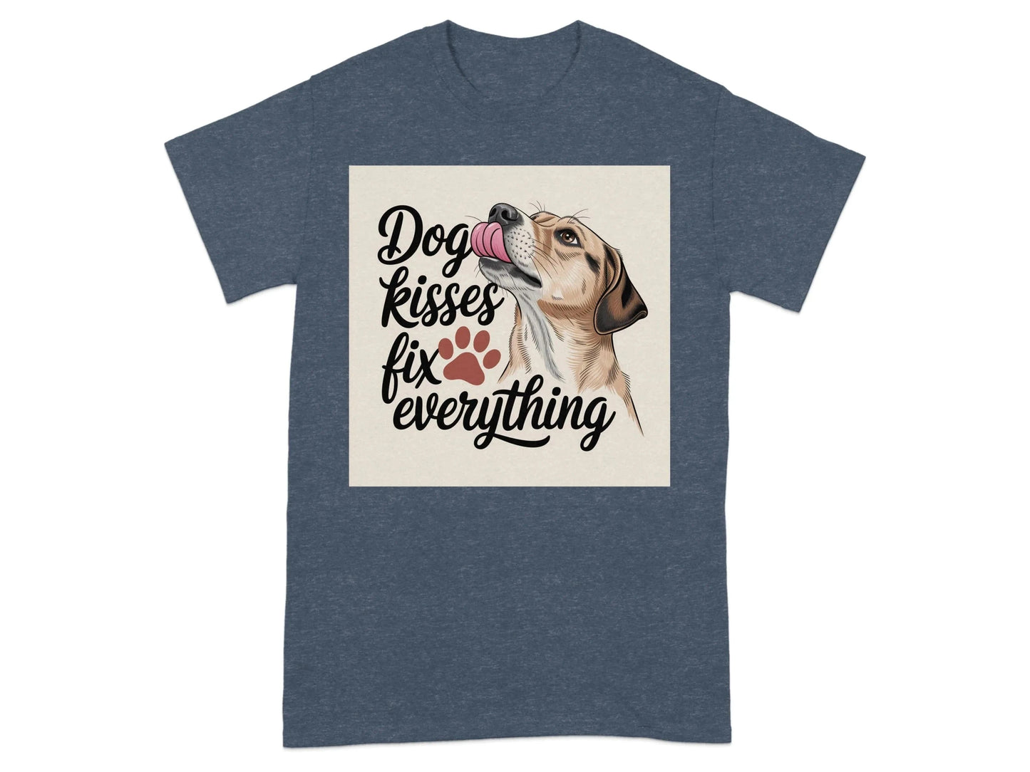 Dog Kisses Fix Everything Design T-Shirts Heather Navy T-shirt
