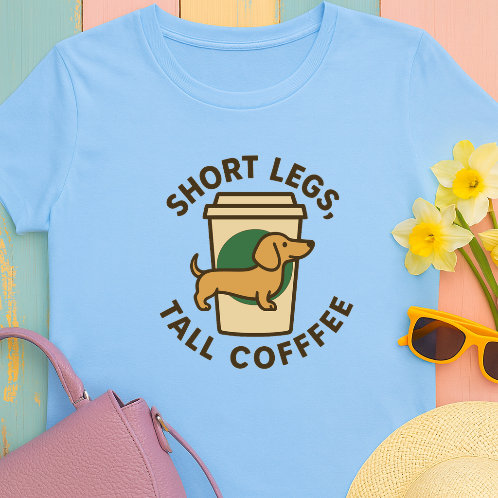 Dachshund and Coffee "Short legs, tall coffee" T-shirt