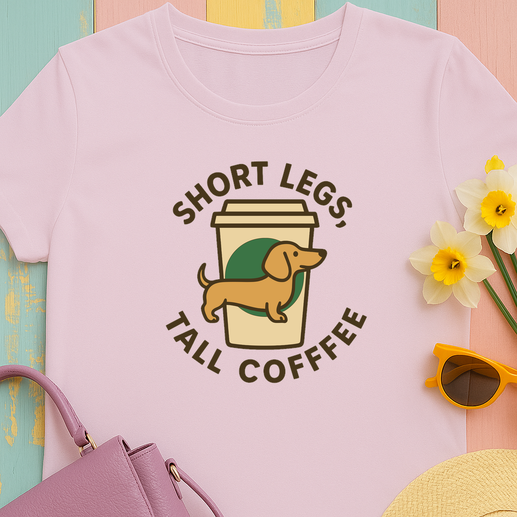 Dachshund and Coffee "Short legs, tall coffee" T-shirt