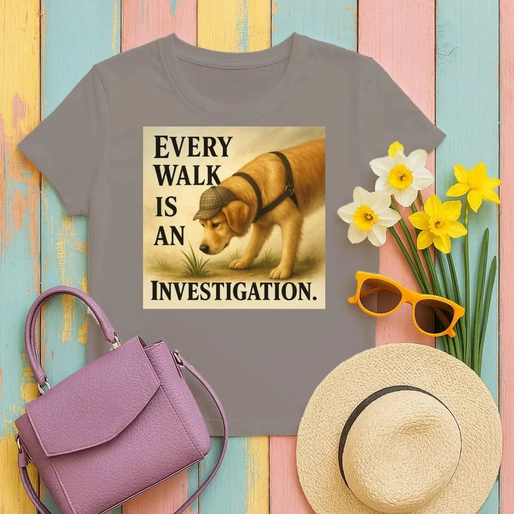 Every Walk Is An Investigation Golden Retriever T-Shirts Dark Chocolate T-shirt