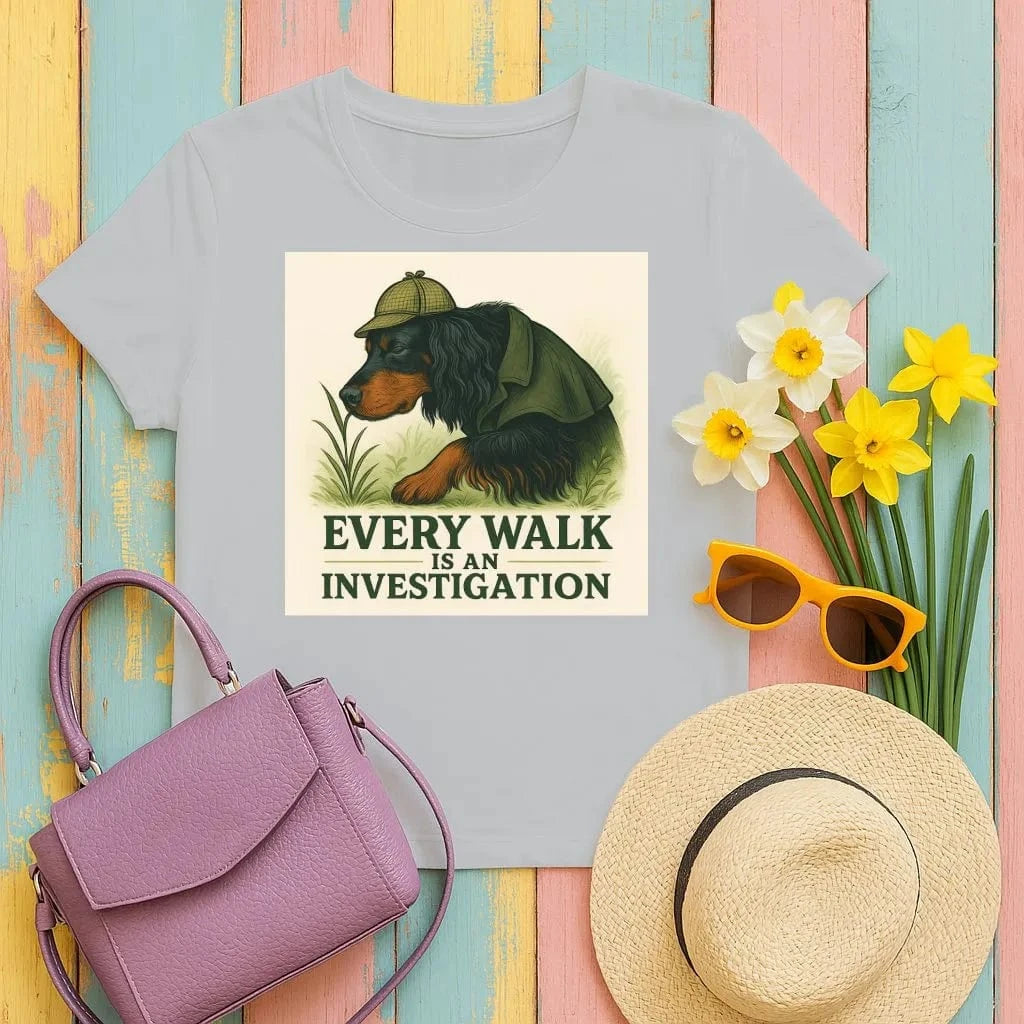 Every Walk Is An Investigation Gordon Setter Detective T-Shirts Gravel T-shirt