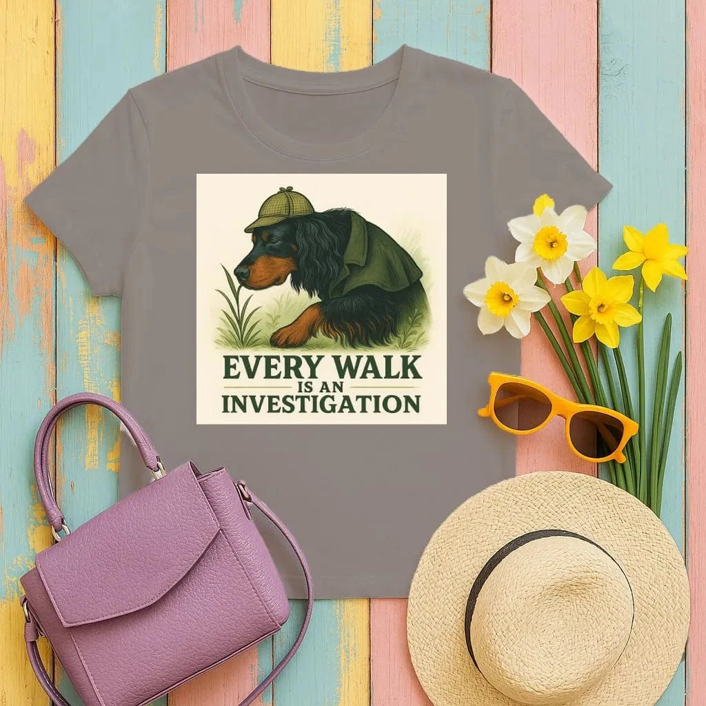 Every Walk Is An Investigation Gordon Setter Detective T-Shirts Dark Chocolate T-shirt