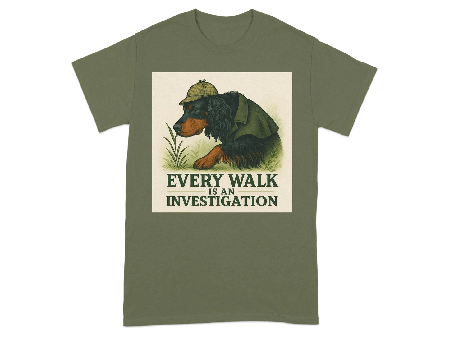 Every Walk Is An Investigation Gordon Setter Detective T-Shirts T-shirt