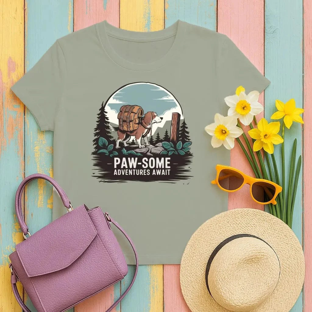 Explore the Outdoors with Paw-some Adventures Await T-Shirts Military Green T-shirt