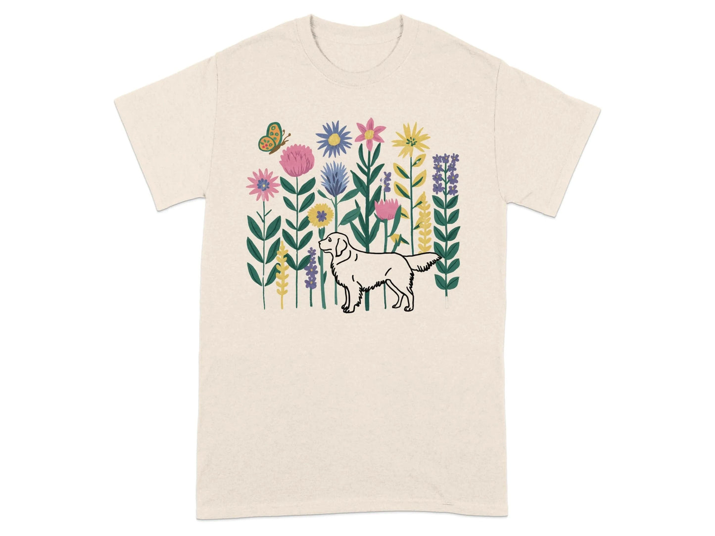 Floral Golden Retriever T-Shirts Natural T-shirt