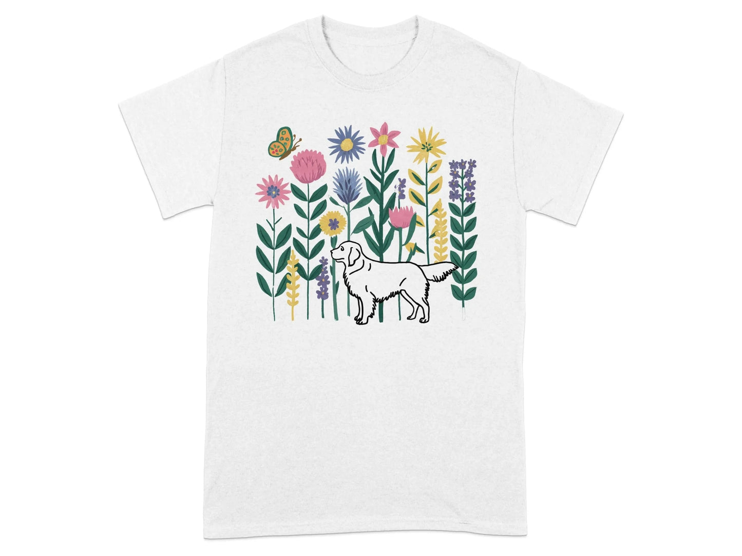 Floral Golden Retriever T-Shirts White T-shirt