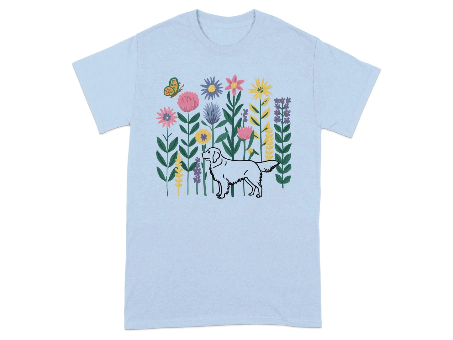Floral Golden Retriever T-Shirts Light Blue T-shirt