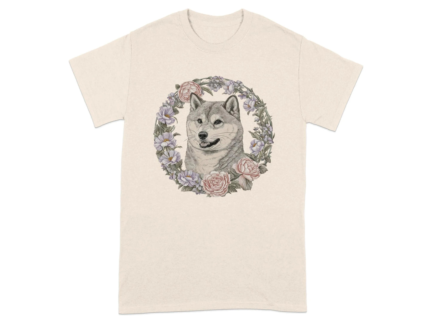 Floral Wreath Shiba Inu T-Shirts Natural T-shirt