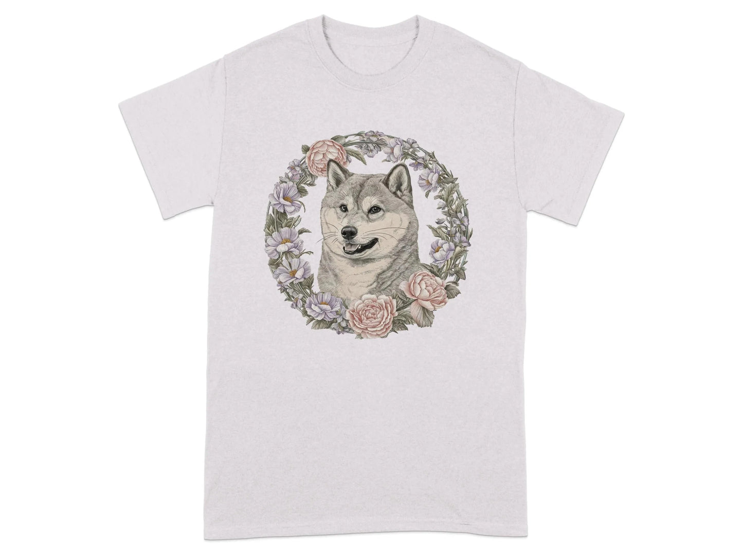 Floral Wreath Shiba Inu T-Shirts Ice Grey T-shirt