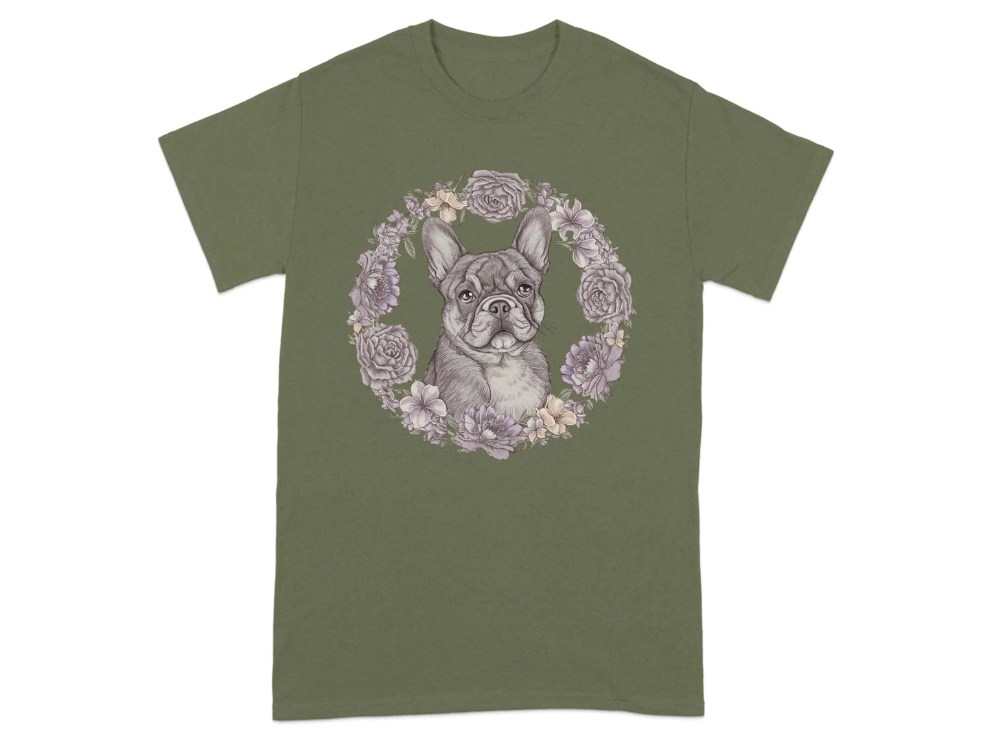 French Bulldog Floral T-Shirts Military Green T-shirt