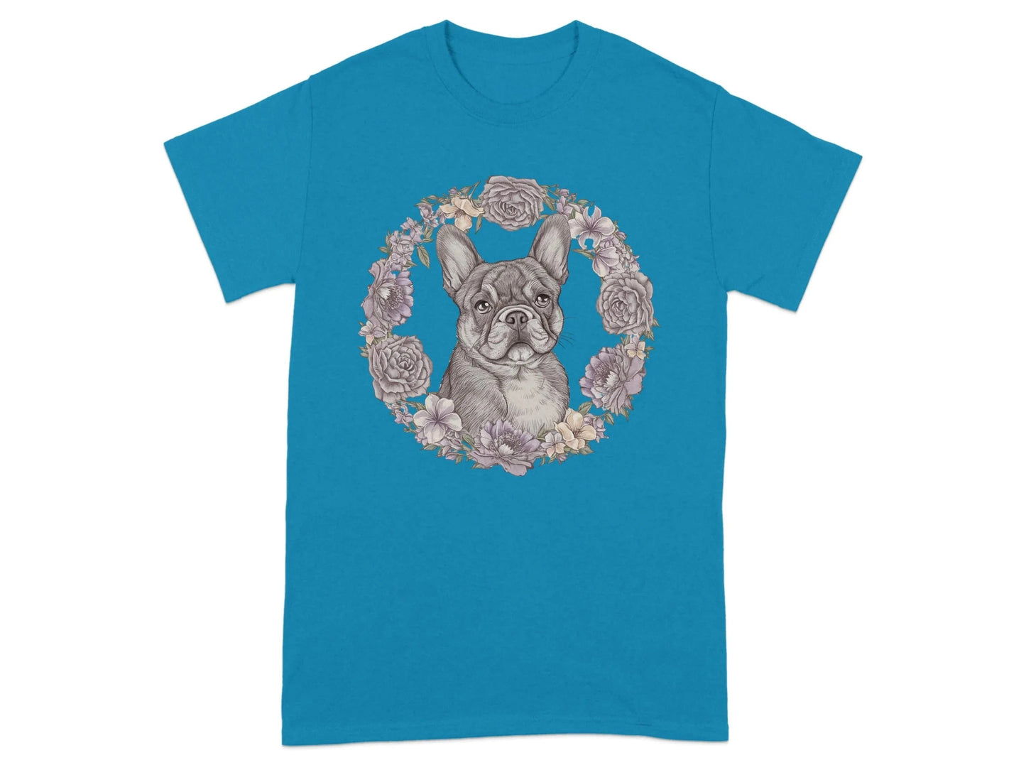 French Bulldog Floral T-Shirts Antique Sapphire T-shirt
