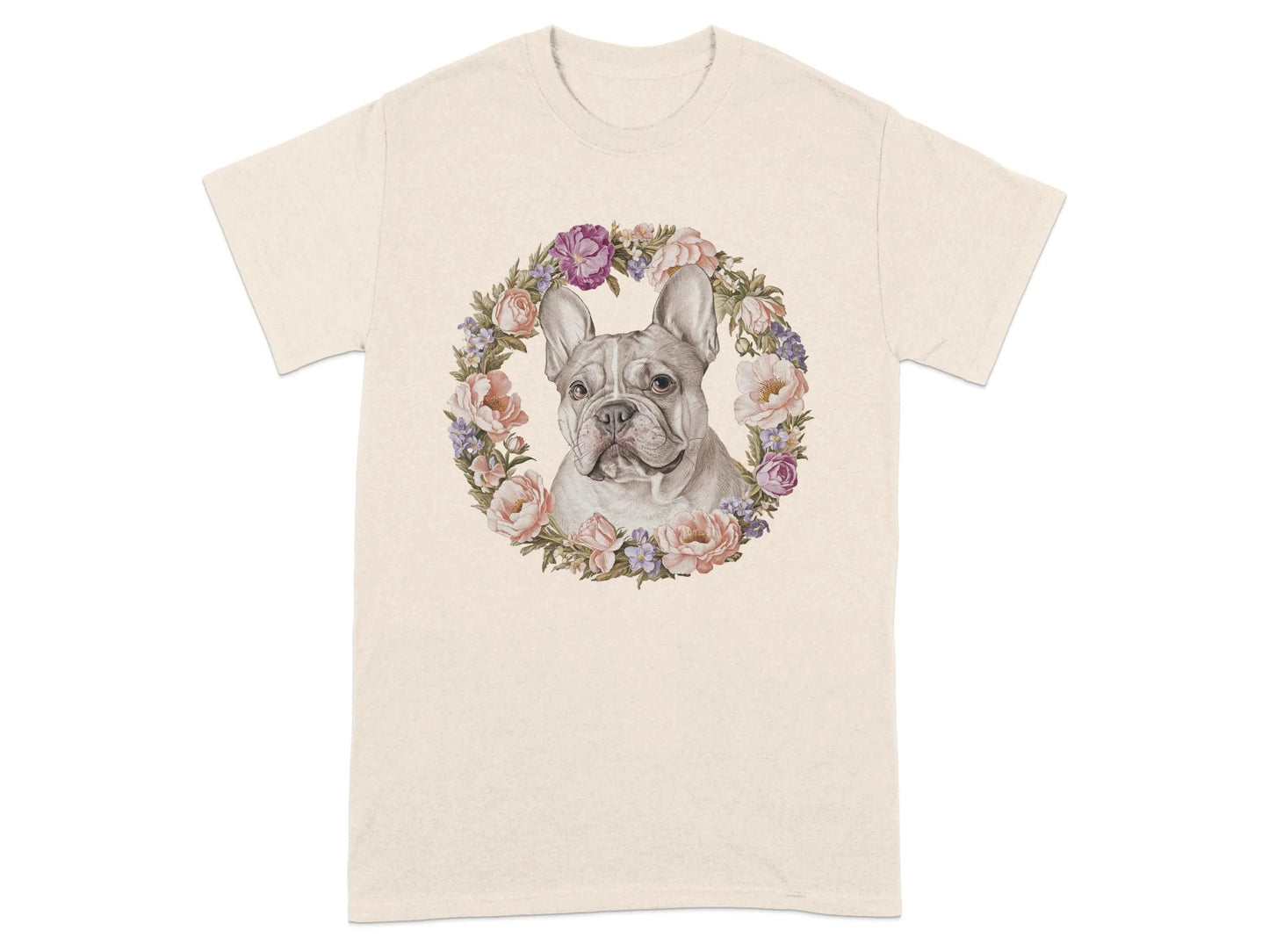 French Bulldog Floral Wreath T-Shirts Natural T-shirt