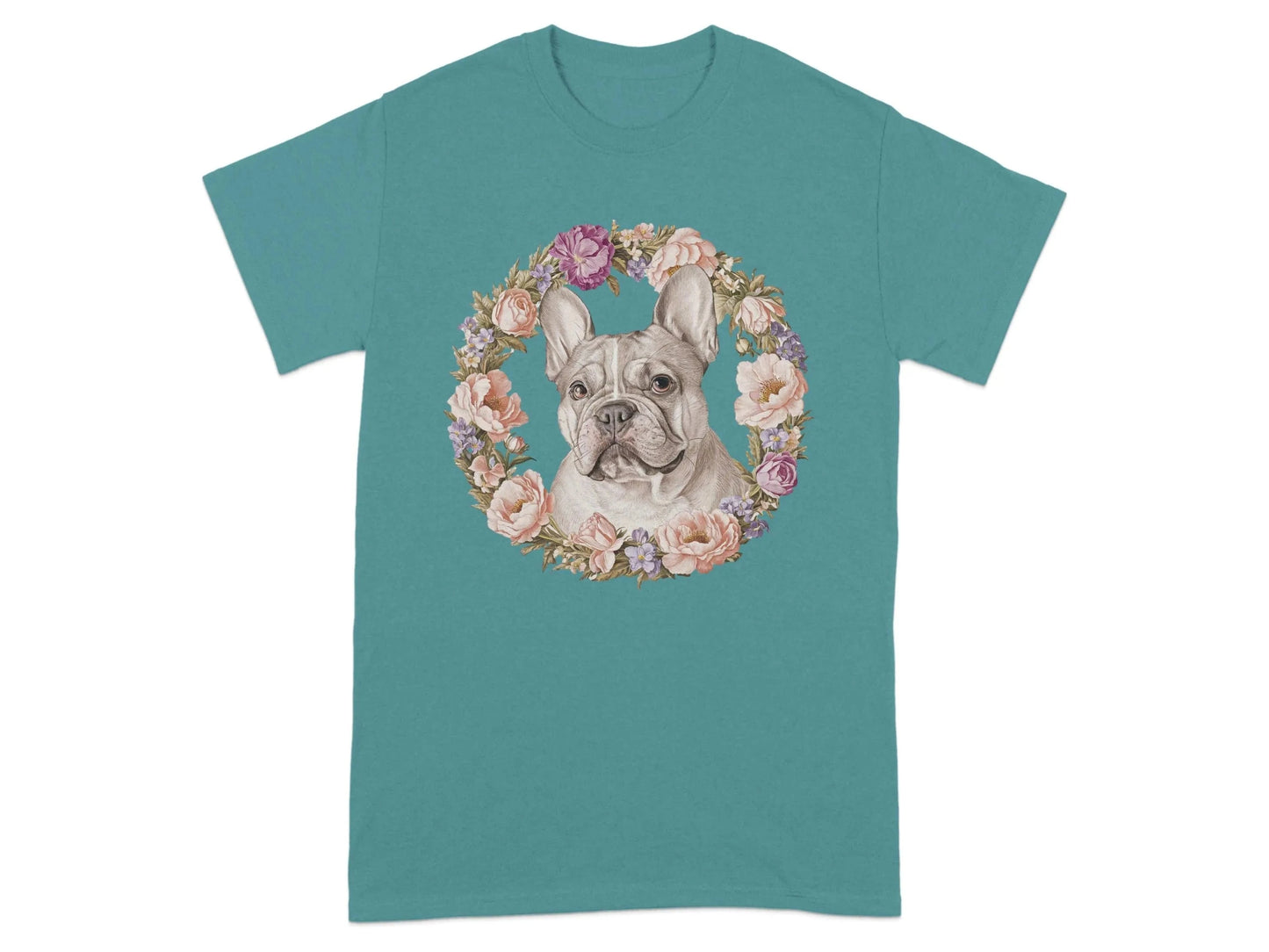 French Bulldog Floral Wreath T-Shirts Antique Jade Dome T-shirt