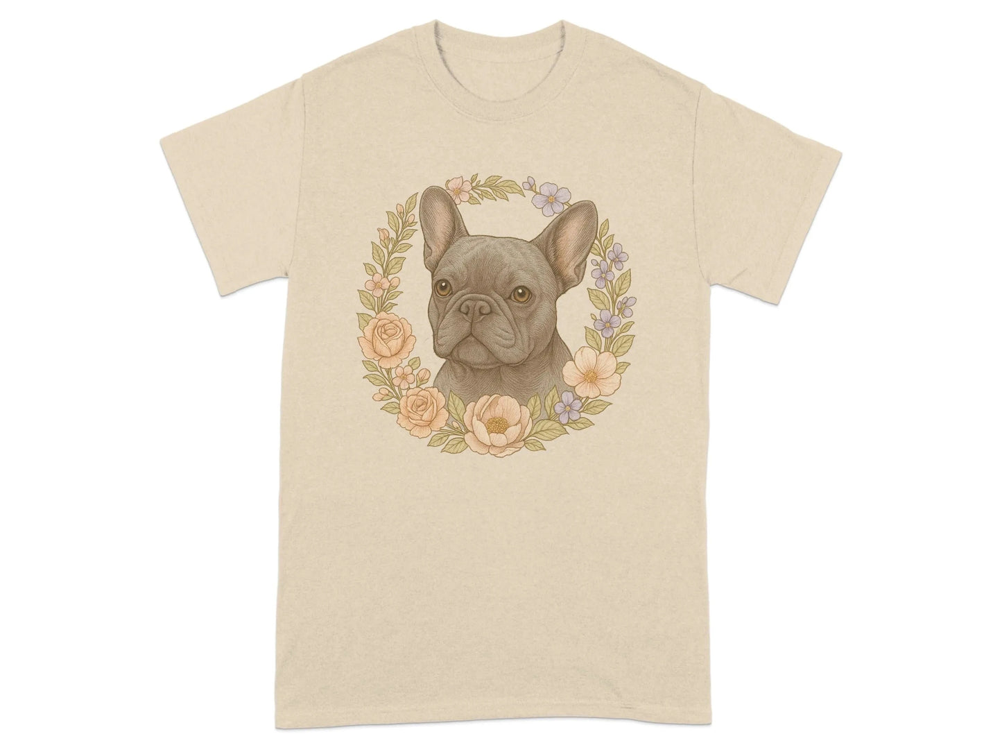 French Bulldog With Floral Wreath Pet Portrait T-Shirts T-shirt