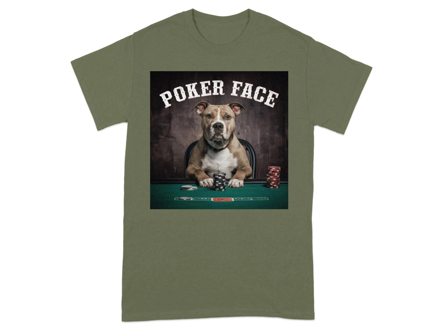 Funny Dog Poker Face Cool T-Shirts Military Green T-shirt