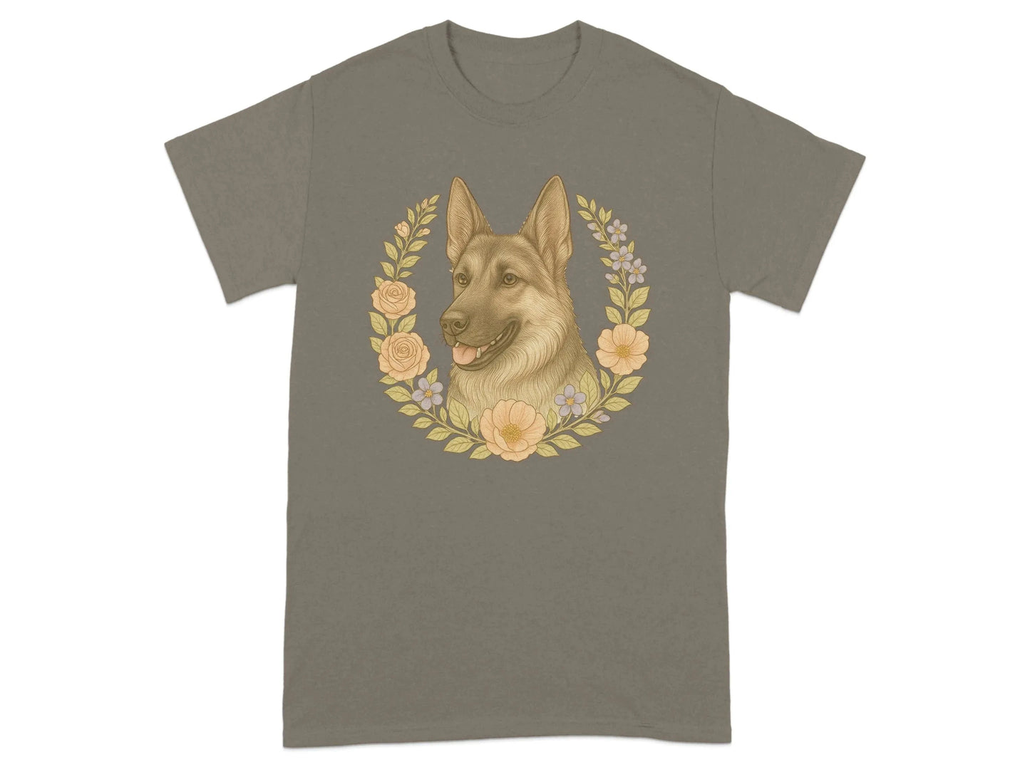 German Shepherd Floral Wreath T-Shirts T-shirt