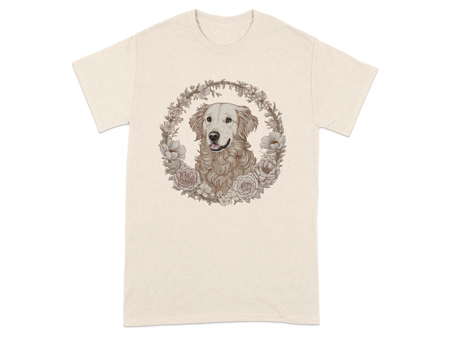 Golden Retriever Floral Wreath Dog Print T-Shirts Natural T-shirt