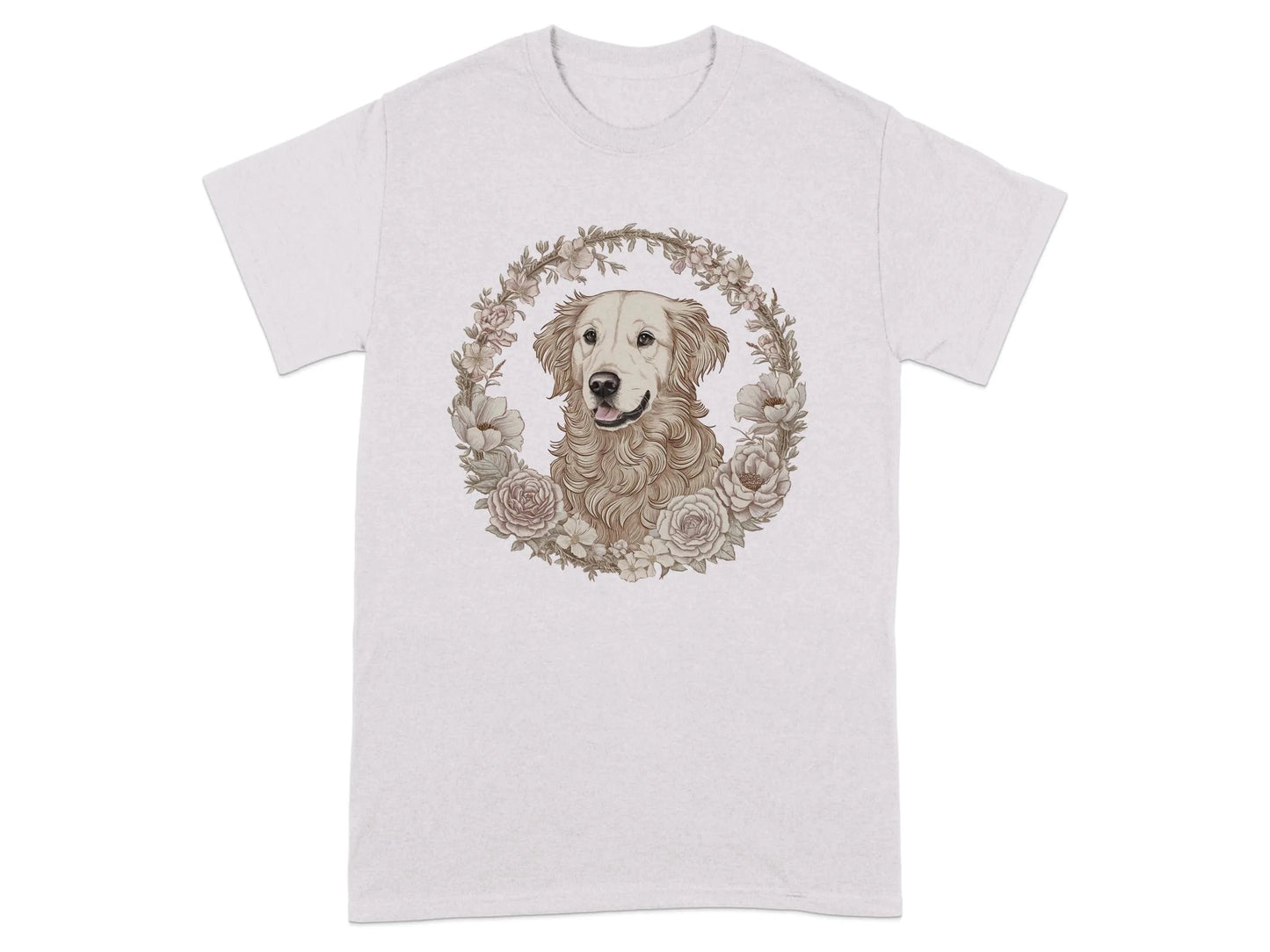 Golden Retriever Floral Wreath Dog Print T-Shirts Ice Grey T-shirt