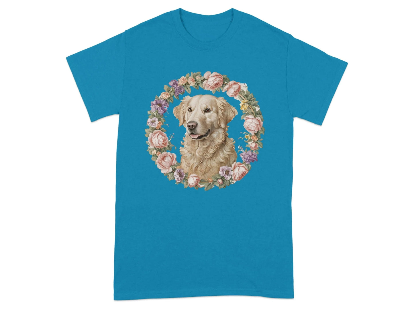 Golden Retriever Floral Wreath T-Shirts Antique Sapphire T-shirt