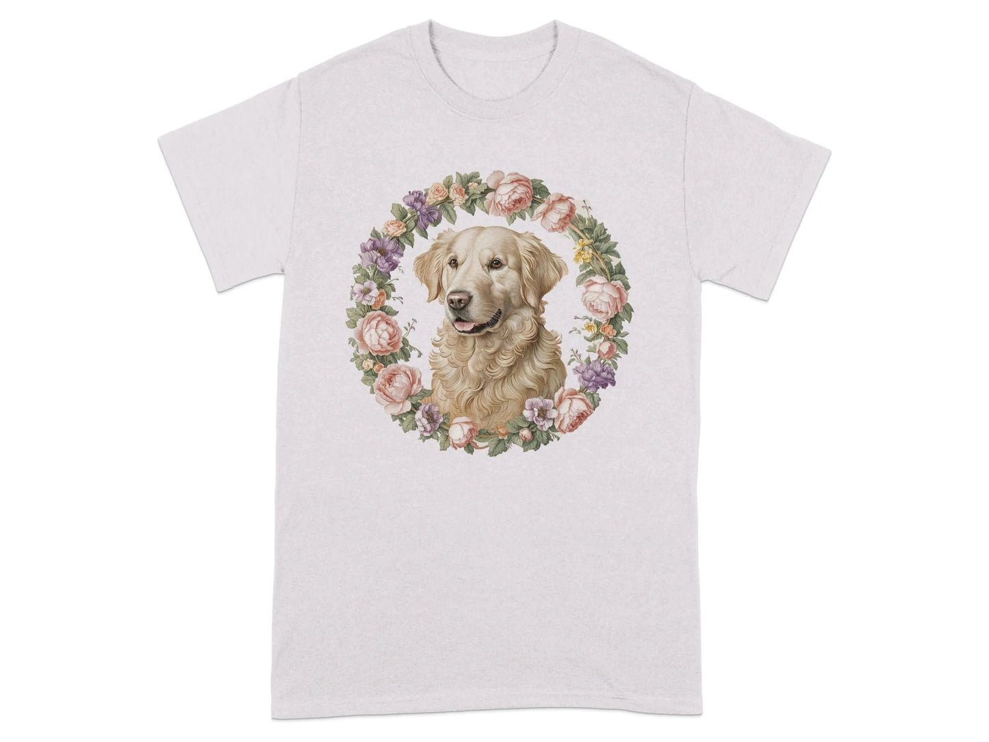 Golden Retriever Floral Wreath T-Shirts Ice Grey T-shirt