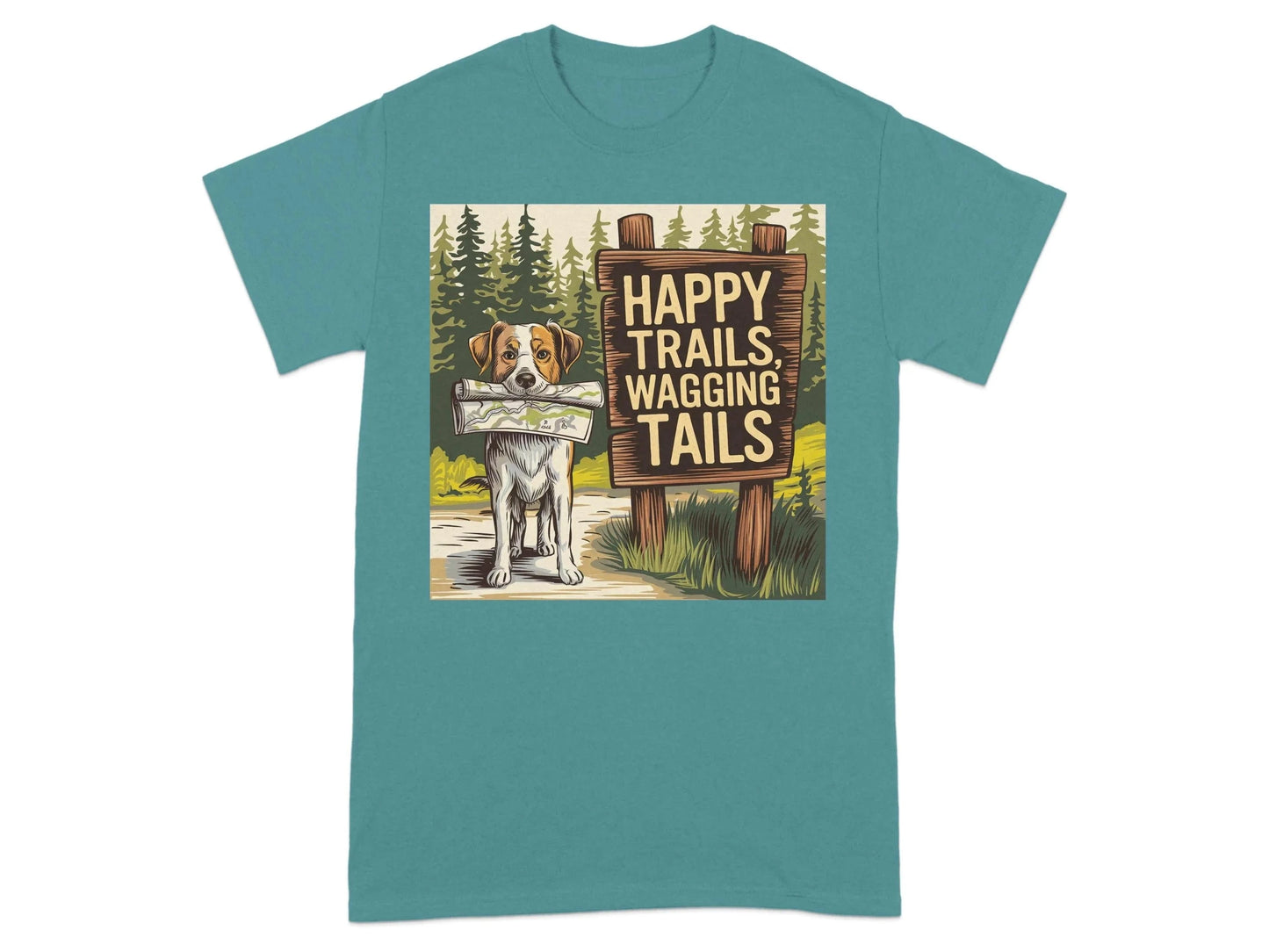 Happy Trails Wagging Tails Scenic Dog Art T-Shirts T-shirt