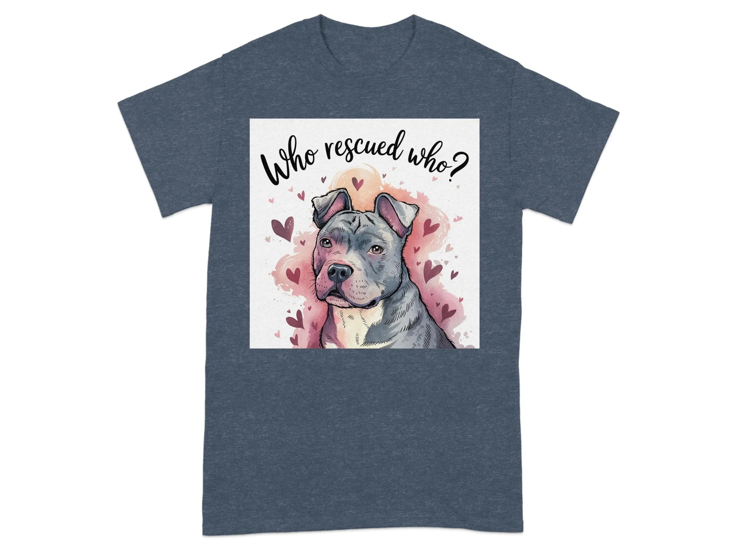 Heartwarming Dog Illustration Who Rescued Who T-Shirts Heather Navy T-shirt